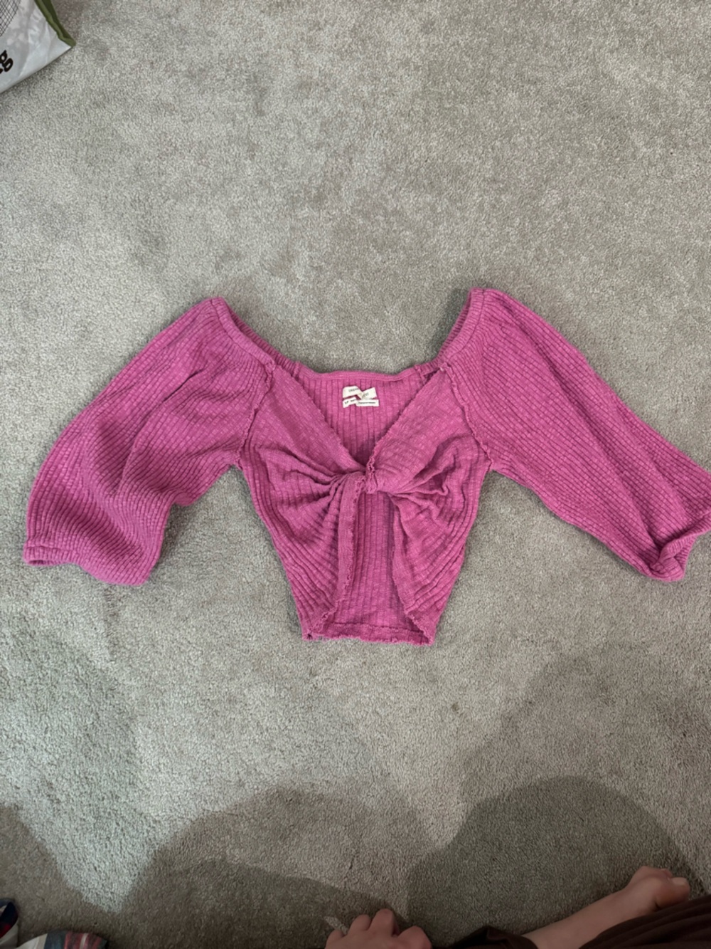 Urban Outfitters Pink Ribbed Tie-Front Cropped Top
